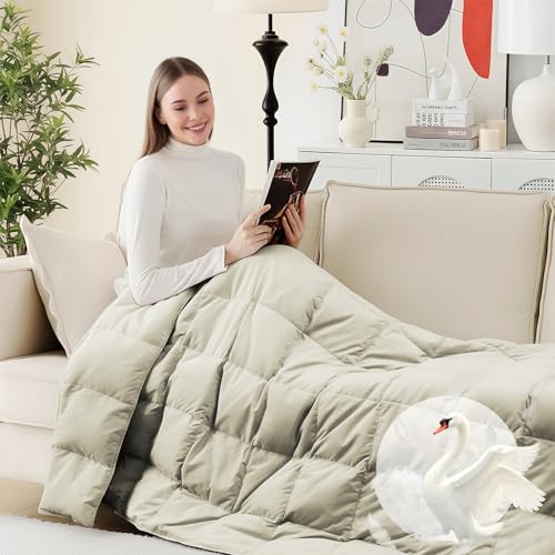 Deodar Down Fiber Throw Blanket Lightweight Packable Throw Indoor & Outdoor | Lightweight Beige Down Throw Blanket for Couch,Outdoor Picnic Lap Soft Throw Comforter for Office Bedroom, Machine Washable - color: Beige