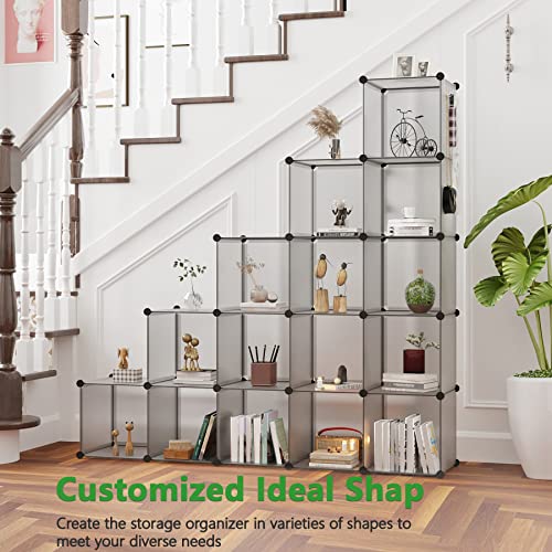 C&AHOME 16 Cube Storage Organizer Cube Shelves Units Storage Cubes, Grey | Plastic DIY Closet Organizer, Stackble Modular Closet Storage Shelves Ideal for Home, Bedroom, 48.4" L × 12.4" W × 48.4" H - color: Grey