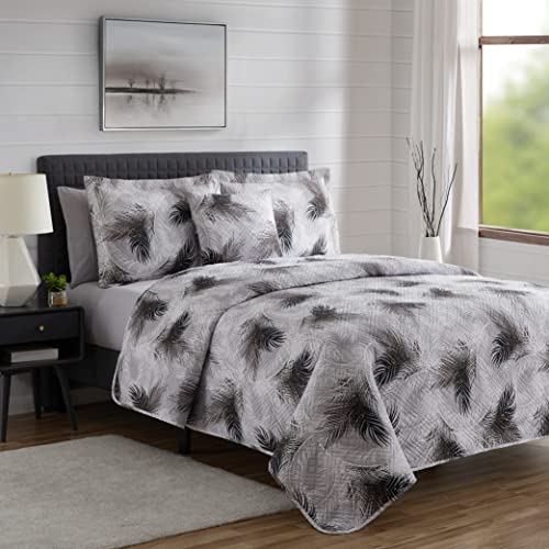 Clara Clark Bedspread Coverlet Set - 5 Piece Summer Quilts Twin Size with Fitted Sheet and Pillow Shams - All Season Printed Bedding Set - Twin Quilt 68 x 90 inches - color: 20 - Printed - Palm Leaf, size: Twin