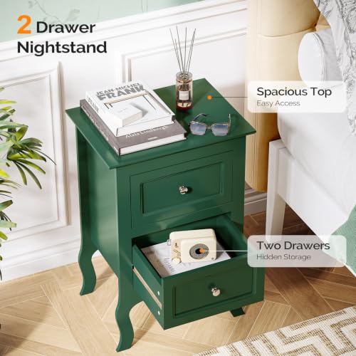 Bonnlo Green Nightstand Set of 2, Small Green Night Stands for Bedroom, Kids Room, Living Room, Wood, 15.75" W x 11.8" D x 23.6" H - color: Green