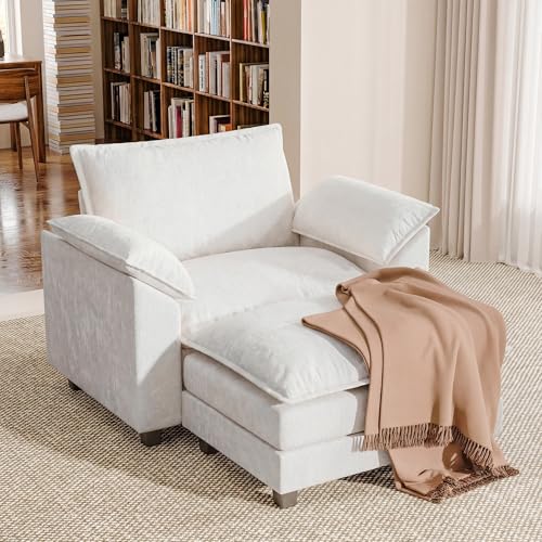 Homall Sofa Accent Chair with Ottoman, 35" Reading Chair, White | Comfy Chenille, Double Layer Cushion, Wide Armrest, Deep Seat, Sturdy Frame, High-Density Foam, Single Sofa for Living Room - color: White, size: Single Sofa Chair