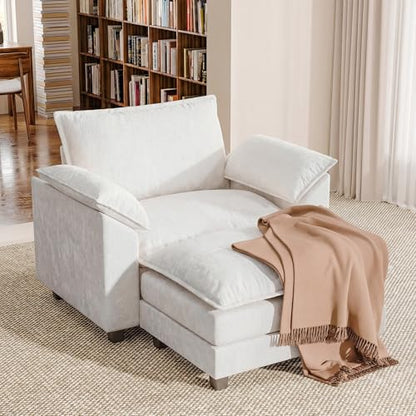 Homall Sofa Accent Chair with Ottoman, 35" Reading Chair, White | Comfy Chenille, Double Layer Cushion, Wide Armrest, Deep Seat, Sturdy Frame, High-Density Foam, Single Sofa for Living Room - color: White, size: Single Sofa Chair