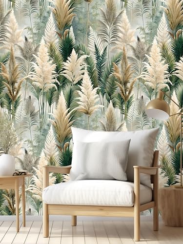 Floralplus Peel and Stick Wallpaper Boho Forest Removable Wallpaper | Wallpaper for Bedroom Bathroom Self Adhesive Renter Friendly Green Leaf Contact Paper for Cabinet Walls, 17.5 x 118 in