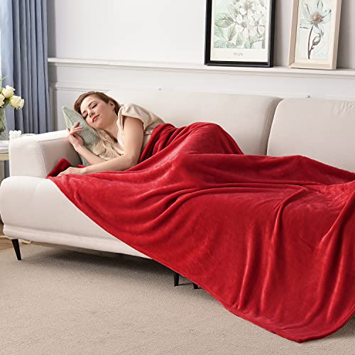 Flannel Fleece Blanket Throw Size, Classic Red, 50x60 inches | All Season Lightweight Super Soft Cozy Blanket for Bed or Couch - color: Classic Red, size: 50"×60"