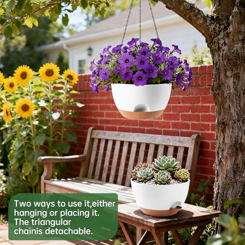 13-inch Oversized Hanging Planter Set of Two,Planters for Indoor and Outdoor Plants.Place Plant pots Across Diverse Settings Including windowsills,Living Room,and Gardens.White-Brown - color: White 2 Pack, size: 13 inch