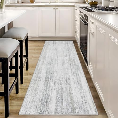 Washable Runner Rug 2x6 Area Rugs Low Pile Non Slip Modern Abstract | Long Throw Carpet Runner for Hallways Kitchen Bedroom Entryway Bathroom Bedside Laundry Floor Accent Neutral Grey - color: Grey, size: 2' x 6' (Rectangular)