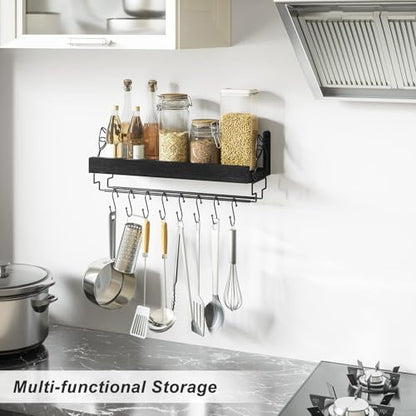 Love-KANKEI Wine Rack with Stemware Hanger,Solid Wood/Bracket,17inch,Black | Wine Glass Rack,Floating Wall Shelf,Easy to Install,40 Lbs/shelf,For Kitchen,Dinning Room,Home Bar,Living Room,Elegant Design - color: Pitch Black