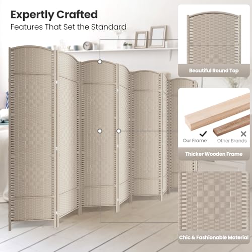 8 Panel Folding Room Divider,Woven Privacy Screen,Beige | Solid wood frame, handcrafted diamond pattern, 6FT tall, extends to 126 inches wide, no assembly required - color: Beige, size: 8-Panel