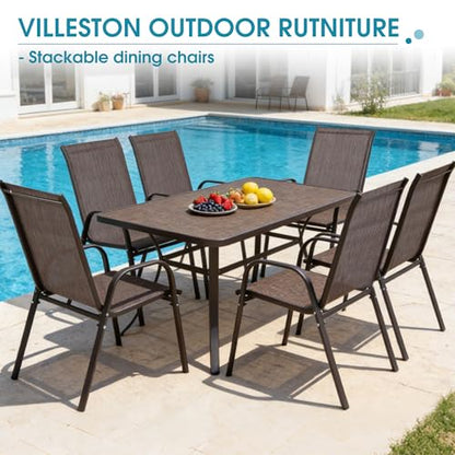 24.4" Wide Outdoor Stackable Chairs Set of 6 | Stacking Patio Chairs with Textilene Fabric, Outside Furniture for Garden Backyard Balconie Poolside Deck, Brown - color: 6 Brown Chairs