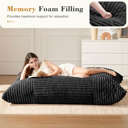 3-in-1 Giant Bean Bag Chair for Adults & Kid, Convertible Floor Sofa to Mattress, High-Density Foam Chair Bed with Washable Cover, Multi Functional Lounge Couch for Bedroom, Living Room (Black) - color: Black-1, size: XL Sofa Chair