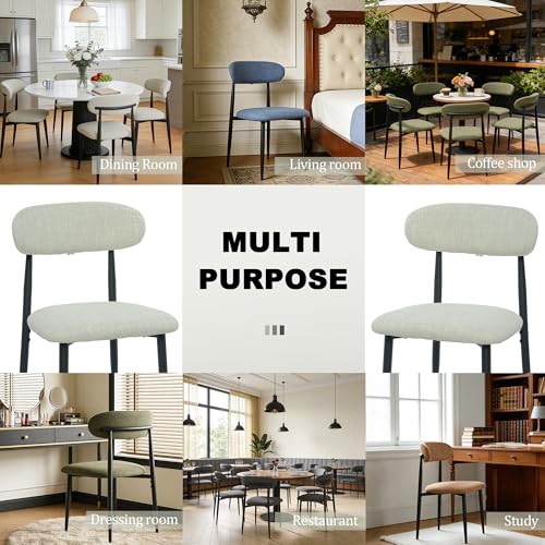FREKEN Modern Upholstered Dining Chairs Set of 6, Mid-Century Metal Frame Linen Fabric Side Chair for Kitchen Dining Room, 350lbs Capacity, Beige - color: Beige - Black Legs, size: Set of 6
