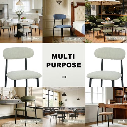 FREKEN Modern Upholstered Dining Chairs Set of 6, Mid-Century Metal Frame Linen Fabric Side Chair for Kitchen Dining Room, 350lbs Capacity, Beige - color: Beige - Black Legs, size: Set of 6
