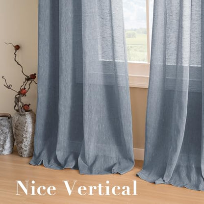 H.VERSAILTEX Semi-Sheer Linen Curtains 63 Inches Long Bedroom Window Treatments for Living Room/Rich Linen Curtain Panels, Classic Nickel Grommet Curtains, 52 by 63 Inch, 2 Panels, Denim - color: Denim, size: 52"W x 63"L (Pack of 2)