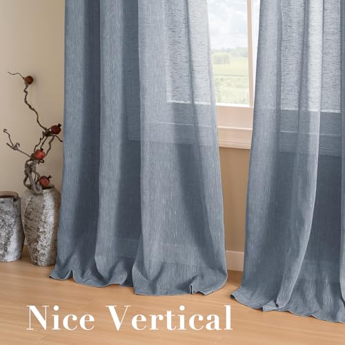 H.VERSAILTEX Linen Semi Sheer Curtains 72 inch Length Energy Saving Easy Care Privacy Protection Nickel Grommet Window Panels/Drapes for Nursery Room/Living Room (Set of 2, Denim) - color: Denim, size: 52"W x 72"L (Pack of 2)