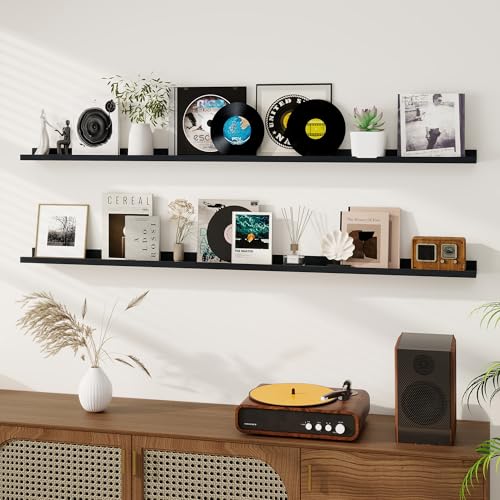 Dreamland Picture Ledge Shelf for Wall, Floating Shelves Set of 2,72 inch Long Floating Shelves with Lip for Living Room,Bedroom,Bathroom,Kitchen,Black - color: Black, size: 72inch