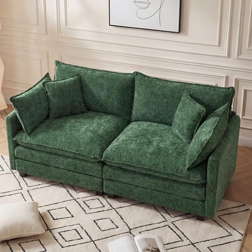 Oversized Loveseat Sofa, 70" Sectional Cloud Couch, 2 Seat Modern Comfy Sofa Chenille Deep Seat Couches with 2 Pillows, for Small Apartment, Bedroom, Living Room（Green 70" Loveseat） - color: Green, size: 70" Loveseat