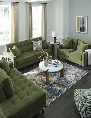 Signature Design by Ashley Bixler Loveseat Sofa, Green Small Couch | Fully assembled, 57 in W small couch, Olive green chenille upholstery, Anti-sag platform foundation - color: Green