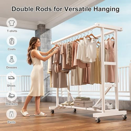 Heavy Duty Clothes Rack, Thickened Stainless Steel Frame, White | Thickened stainless steel frame, high load capacity, home & commercial, rust-resistant, stable without wobbling - color: White