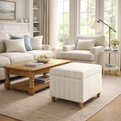 Spatial Order 24" Dinah Collection Storage Ottoman - Cream Marigold Pinstripe Fabric - color: Cream Marigold Pinstripe Fabric