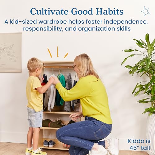 ECR4Kids TrendiTot Clothing Rack with Adjustable Shelves, Kids Wardrobe, Natural - color: Beige
