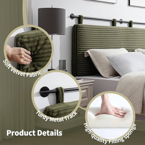 Queen Headboard Only, Wall Mounted Hanging Upholstered Bed Head Board | Modern Vertical Channel Design of Fine Flannel, Elegant Green Fluted Headboard for Bedroom (Green, Queen Size ) - color: Flannel/Green, size: Queen