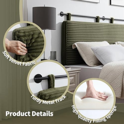 Queen Headboard Only, Wall Mounted Hanging Upholstered Bed Head Board | Modern Vertical Channel Design of Fine Flannel, Elegant Green Fluted Headboard for Bedroom (Green, Queen Size ) - color: Flannel/Green, size: Queen