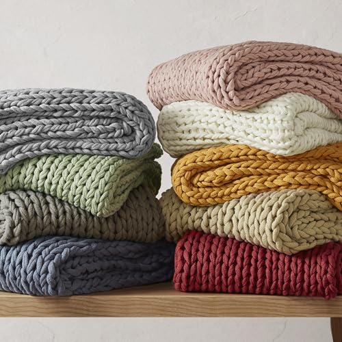 Madison Park Chunky Double Knit Throw Blanket, 50 x 60, Charcoal | All Season, Ultra Soft, Acrylic, Cozy Warmth for Sofa or Bed, Boho, OEKO-TEX Certified - color: Charcoal