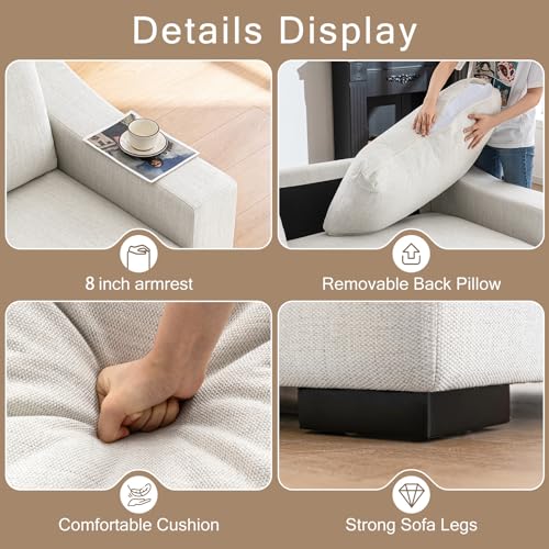 Modular Sectional Couch Set, 47" Oversize Accent Chair and 85" Modern Loveseat Sofa Deep Couch for Apartment, Living Room, Bedroom, Linen, White - color: White, size: 85 Inch - Deep Couch + Single Sofa