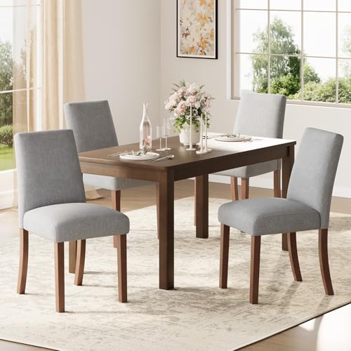 Dining Chairs Set of 4, Parsons Chairs for Small Spaces, Gray | Modern Dining Room Chairs with Solid Wooden Legs, Fabric Upholstered Kitchen Chairs for Restaurant & Cafe - color: Grey, size: Set of 4