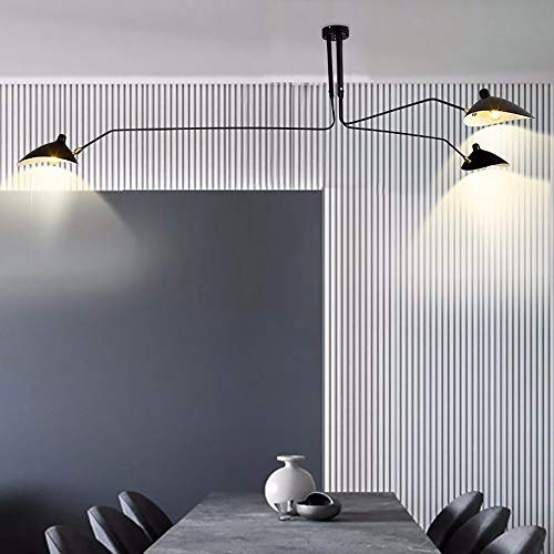 Mid Century Modern Chandelier Black with Swing Arm & Adjustable Lampshade, 3 Arm Chandelier Black Large Pendant Light Fixtures for Living Room Dining Room Kitchen