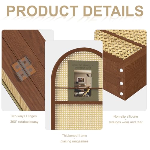 Rattan Room Divider with Bookshelf,Privacy Screen for Home Office & Bedroom,Portable Partition, Wooden Frame - color: Walnut-rattan
