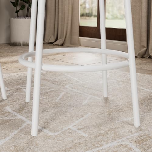 3-Piece Round Bar Table Set with Backrest & Partition, Counter Height Small Dining Table for 2, Includes 2 Foldable Stools, Sturdy MDF & Steel Frame for Kitchen/Dining Room (Brown+White) - color: Brown+white