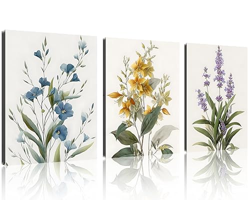 TutuBeer 3 Pcs Botanical Wall Art Floral Picture Neutral Floral Pictures Minimalist Prints Modern Beige Wildflower Wall Art for Living Room Bedroom Dining Room Office Each Panel 12x16 Inch - color: Green Botanical F