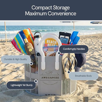 Collapsible Laundry Basket with Handles, 40L Foldable Clothes Hamper Folds 3cm Flat, Space Saving for Apartment, Dorm, RV, Small Spaces, Portable Grocery Tote - color: Grey