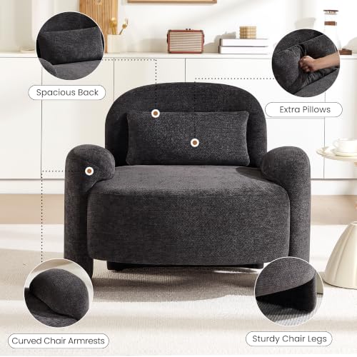 Accent Chair for Living Room, Modern Chenille Fabric Lounge Reading Sofa Chair with Lumbar Pillow, Upholstered Arm Chairs for Bedroom, Office, Dark Grey - color: Dark Grey