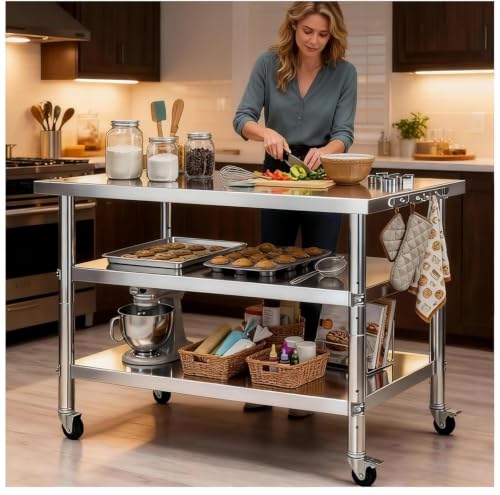 Stainless Steel Prep and Work Table with Wheels Kitchen,48x24in Multi-Size
