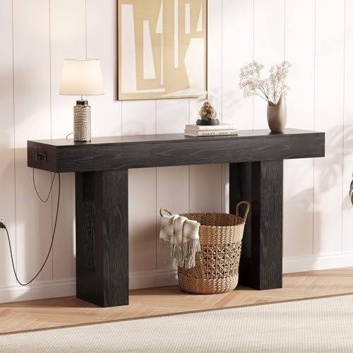 IDEALHOUSE 63" Entryway Table with Power Outlet, Console Table for Entryway | Black, Wooden Sofa Table, Narrow Hallway Foyer Table for Entryway, Hallway, Living Room - color: Black