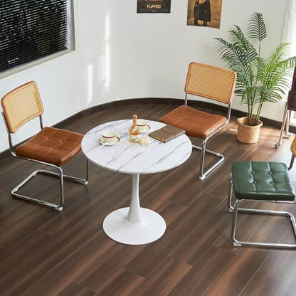 Round Dining Table, 31.5" Circle Tulip Table with Thickened Tabletop & Metal Pedestal, Mid Century Modern Bistro Table for Kitchen, Small Places, Living Room, Cafe (Faux Marble White) - color: Faux Marble White, size: 31.5"