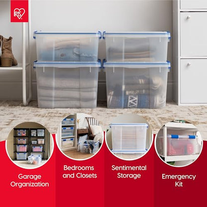 IRIS USA 3-Pack 16 Qt Storage Bins with Gasket Lids, Clear/Blue | WeatherPro seal protects shoes, crafts, documents and supplies from dust and moisture - size: 16 Qt. - 3 Pack