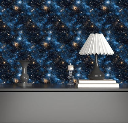 Dark Starry Sky Wallpaper Peel and Stick 17.5"x 393",Black/Blue | Self Adhesive/Removable/Waterproof/Thick Vinyl Contact Paper for Bathroom Bedroom Shelf Cabinet Drawer,Prepasted,Easy Peel - color: Black/Blue, size: 17.5" x 393"
