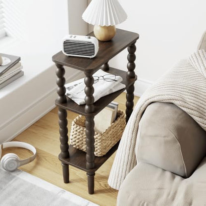 Veegle Side Table, Small End Table with Storage Shelf, 3-Tier Small Coffee Tables for Living Room Bedroom Narrow Spaces(Walnut Brown) - color: Walnut Brown-3 Tier Shelf
