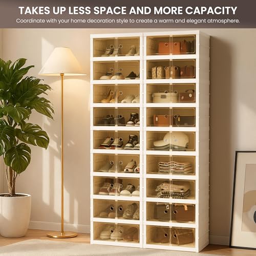 Foldable Shoe Organizer Storage Box, Portable Extra Large Folding Shoe Rack for Closet, Shoe Storage Box with Magnetic Transparent Door and Wheels, 9 Layers 18 Grids - size: White 9 Layers-A