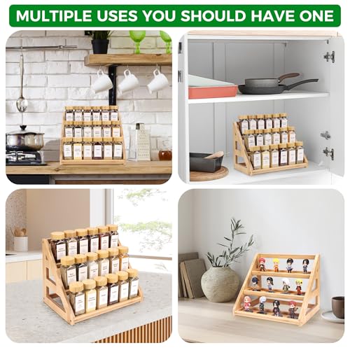 Spice Rack, Spice Organizer -3 Tier Bamboo Spice Racks, Solution for Spice Storage in Kitchens, Countertops，Storage Rooms and Other Places - size: Medium