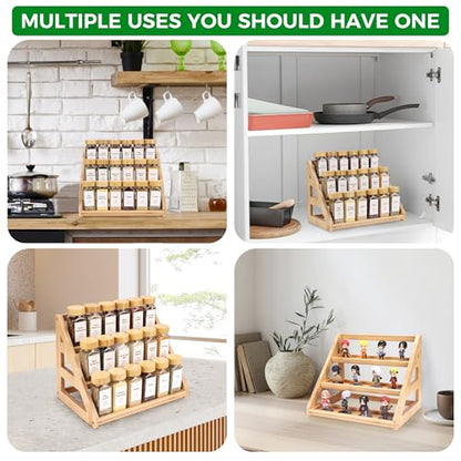 Spice Rack, Spice Organizer -3 Tier Bamboo Spice Racks, Solution for Spice Storage in Kitchens, Countertops，Storage Rooms and Other Places - size: Medium