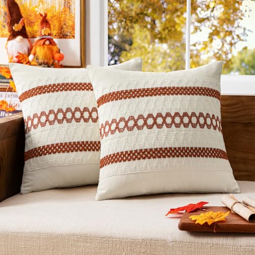 MIULEE Set of 2 Fall Burnt Orange Decorative Pillow Covers 18x18 | Farmhouse Boho Couch Throw Pillows, Modern Cotton Cushion Covers, Macrame Woven Home Decor for Bed Sofa Chair - color: Burnt Orange, size: 18" x 18" (Pack of 2)