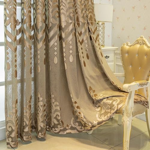 Brown Damask Sheer Curtains, Vintage Style, 54 x 84, 2 Panels | Filters Natural Light, Grommet Top, Floral Detail, Easy to Hang, for Living Room - color: Sheer Brown, size: 54"W x 84"L (Pack of 2)