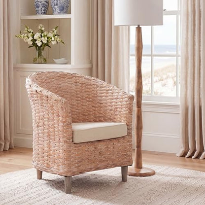Safavieh Home Omni 18-inch Natural White Wash Rattan Barrel Chair - color: Natural White Wash / White