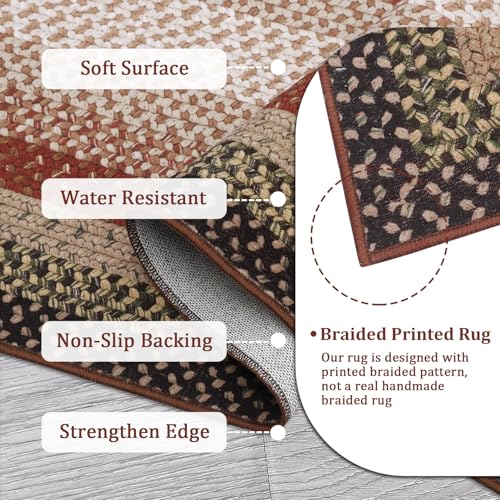Washable 2x10 Long Hallway Runner Rugs Braided Print Rug Non Slip | Farmhouse Kitchen Carpet Low Pile Rustic Accent Area Rugs for Living Room Bedroom Bathroom, Crimson/Earthy - color: Crimson/Earthy, size: 2' x 10' (Runner)