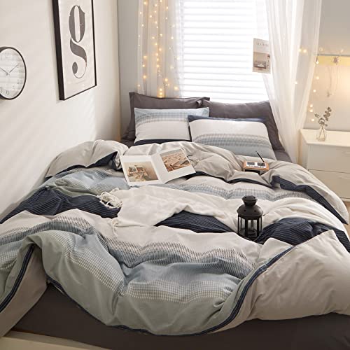 LifeTB 100% Cotton Boy Stripe Duvet Cover Twin White Blue Gray Stripe Comforter Cover Modern Soft Geometric Stripe Bedding Set Simple Style Men Adults Duvet Quilt Cover with 2 Pillowcases - color: A3# Modern Stripe, size: Twin(68"x86")