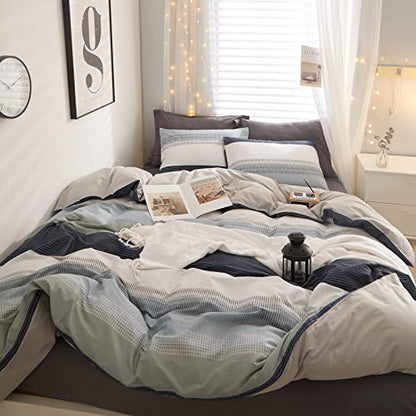 LifeTB 100% Cotton Boy Stripe Duvet Cover Twin White Blue Gray Stripe Comforter Cover Modern Soft Geometric Stripe Bedding Set Simple Style Men Adults Duvet Quilt Cover with 2 Pillowcases - color: A3# Modern Stripe, size: Twin(68"x86")
